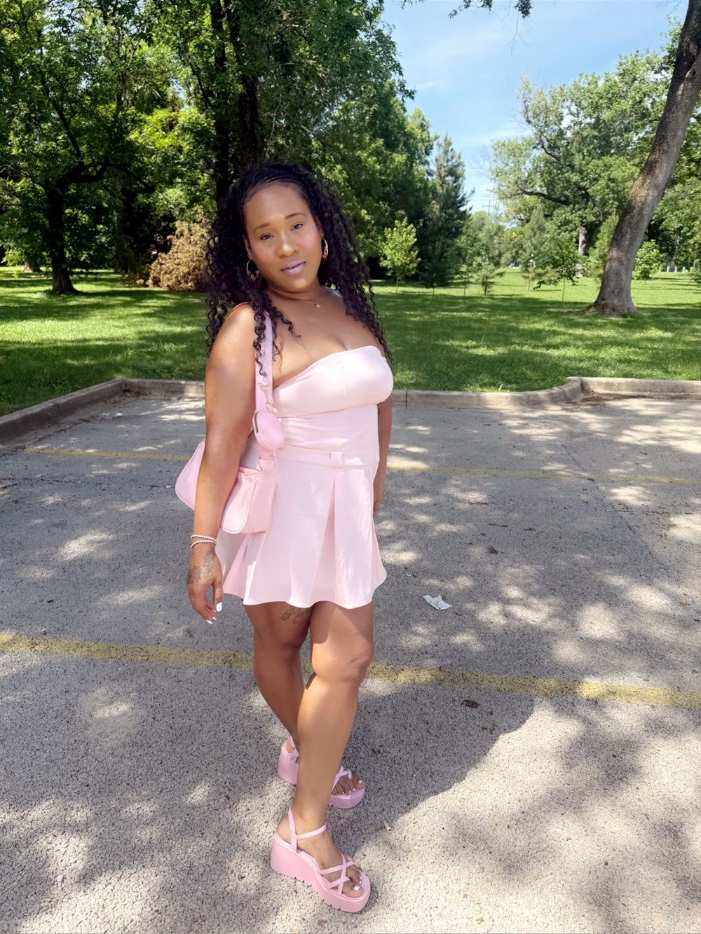 Fashion Nova Pastel Pink Strapless Pleated Skater Mini